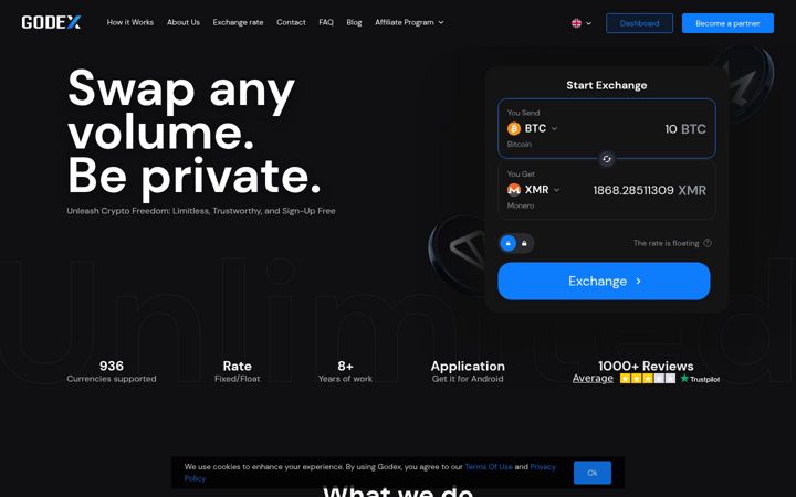 Captură de ecran a godex.io