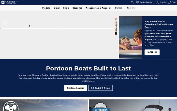 Screenshot of godfreypontoonboats.com