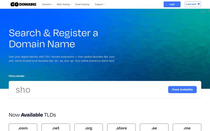 Screenshot van godomains.bh