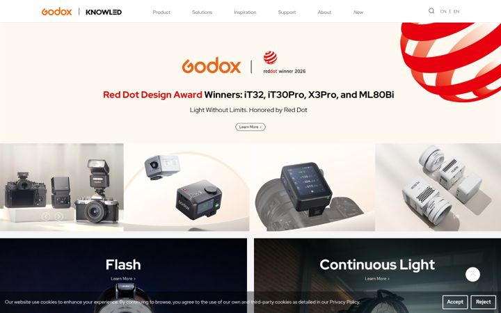 Screenshot von godox.com