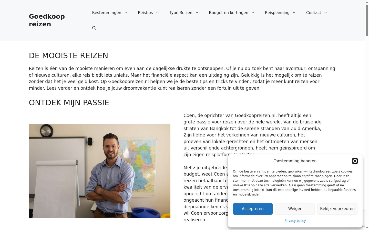 Skärmbild av samtyckesbannern som visades före någon interaktion