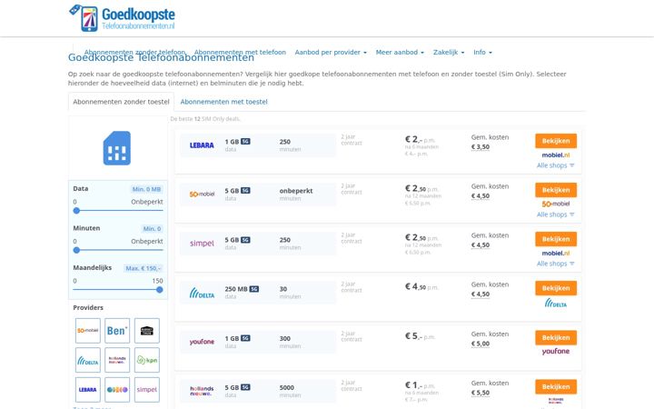 Screenshot of goedkoopste-telefoonabonnementen.nl