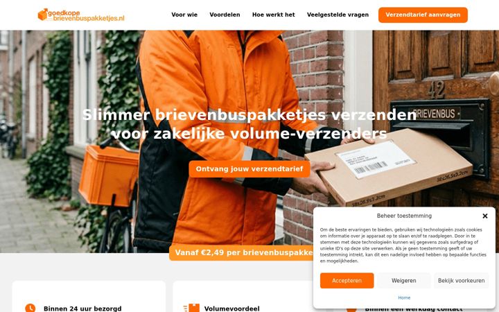 Screenshot of goedkopebrievenbuspakketjes.nl