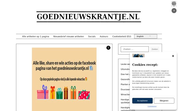 Screenshot of goednieuwskrantje.nl