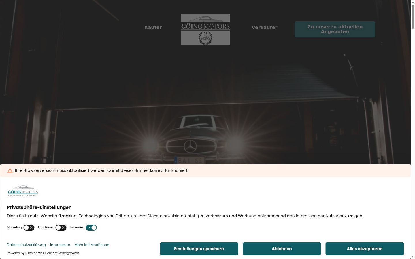 Posnetek zaslona pasice za privolitev, prikazane pred kakršno koli interakcijo