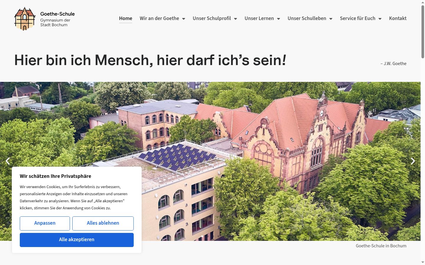 Screenshot des Einwilligungsbanners vor jeglicher Interaktion