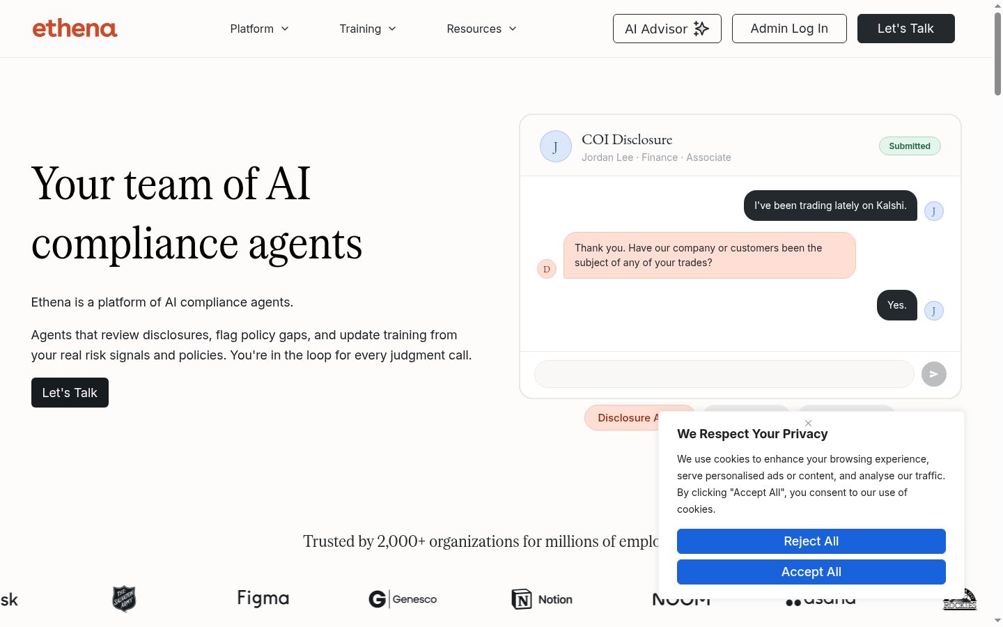 Screenshot del banner di consenso mostrato prima di qualsiasi interazione