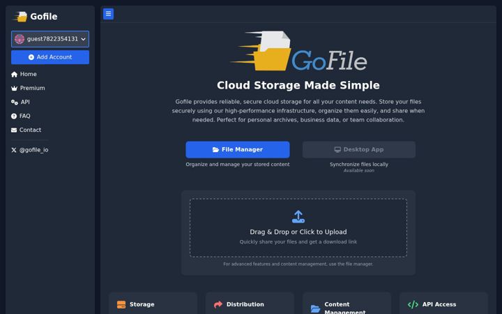 Screenshot di gofile.io