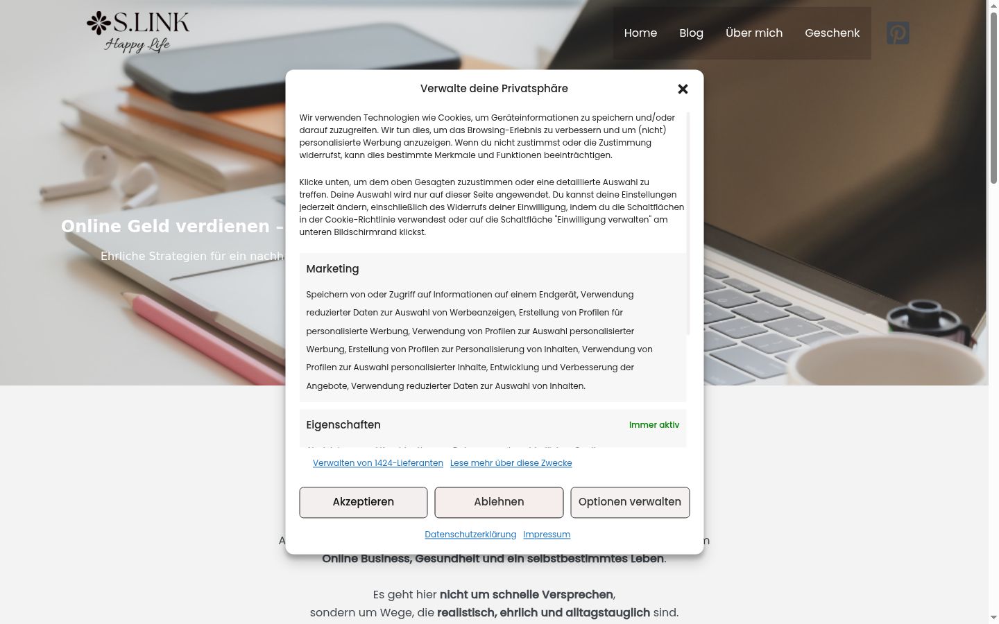 Sutikimo reklamjuostės, rodytos prieš bet kokią sąveiką, ekrano kopija