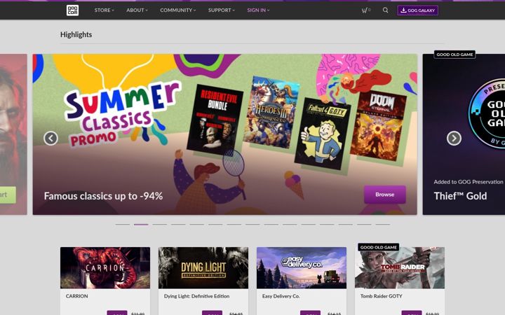 Skärmbild av gog.com