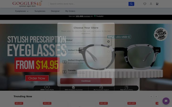 Screenshot of goggles4u.co.uk