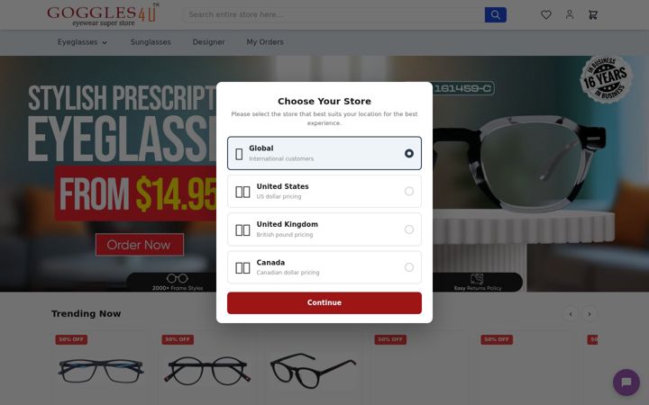 Screenshot of goggles4u.com