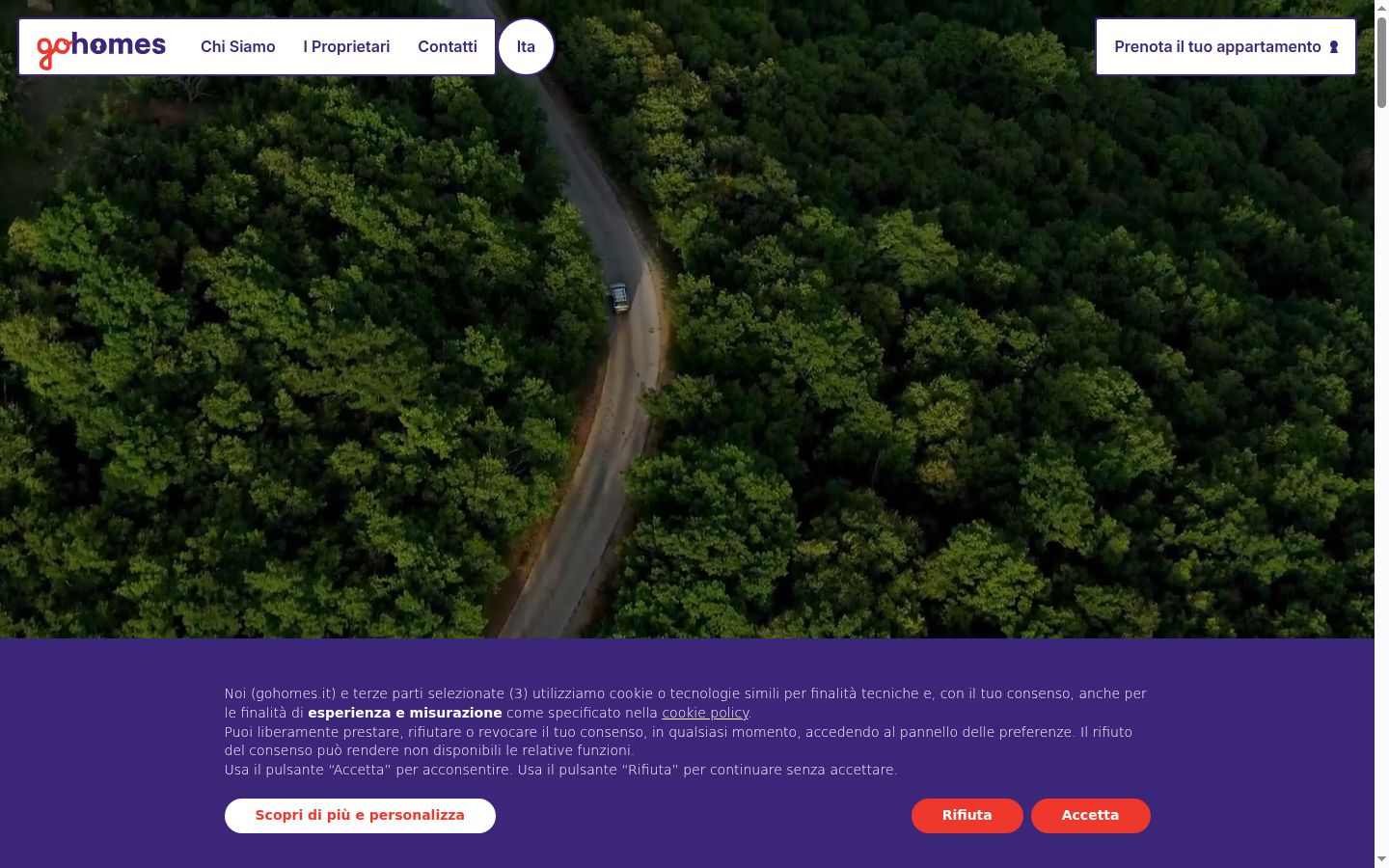 Screenshot del banner di consenso mostrato prima di qualsiasi interazione