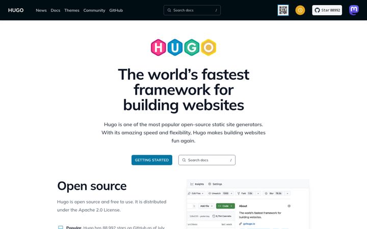 Screenshot di gohugo.io