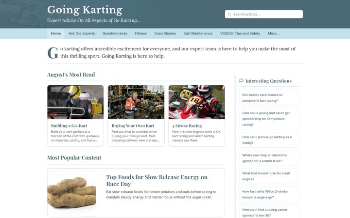 Screenshot of goingkarting.co.uk