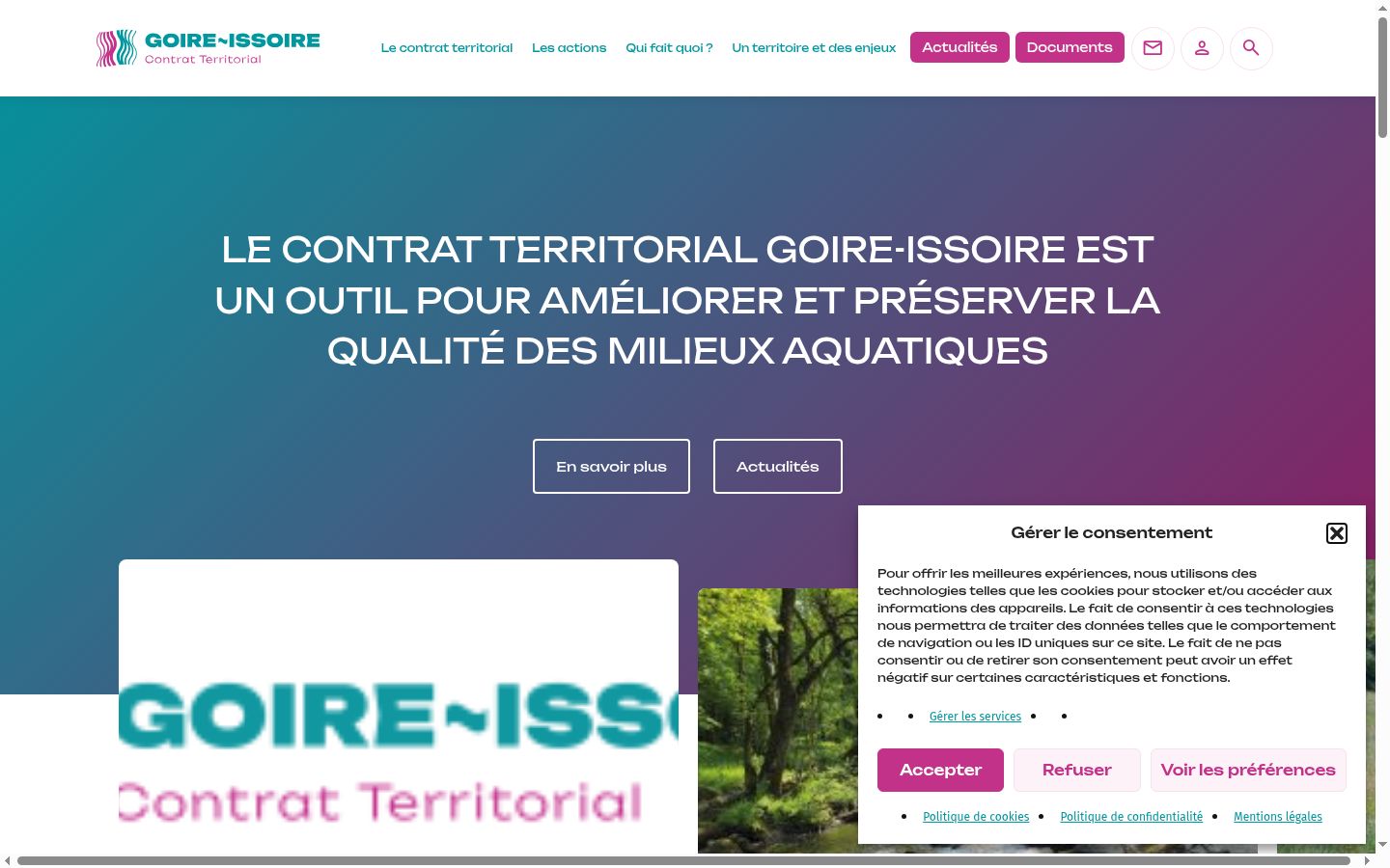 Capture d'écran de la bannière de consentement affichée avant toute interaction