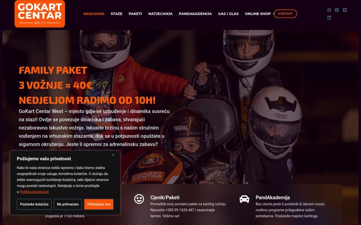 Snímek obrazovky gokartcentar.hr