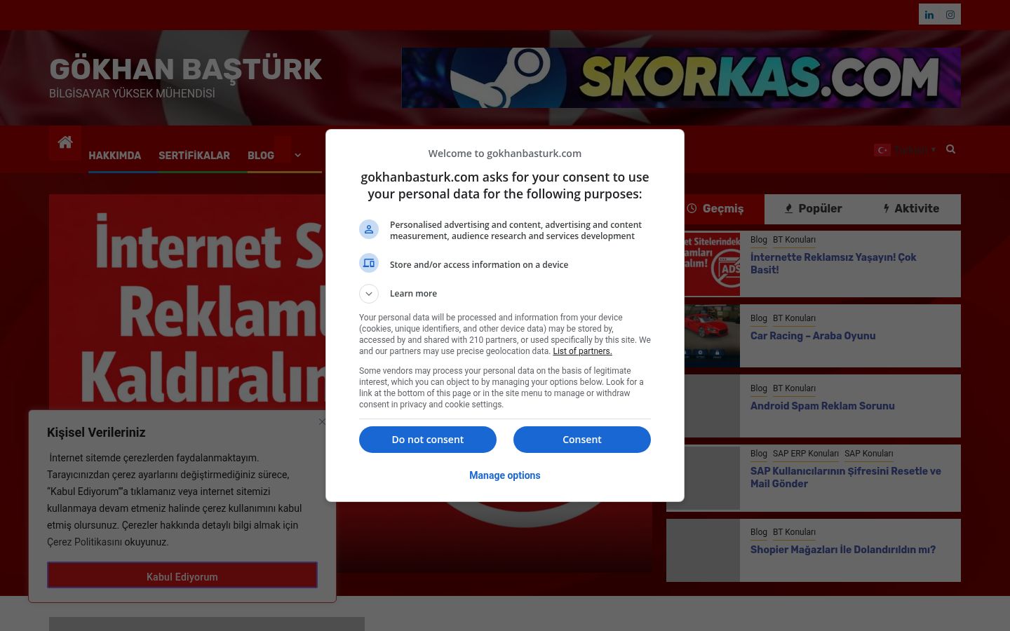 Screenshot del banner di consenso mostrato prima di qualsiasi interazione