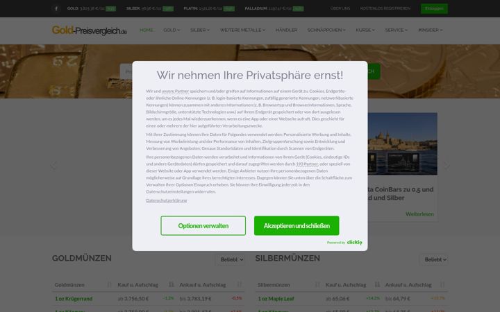 Screenshot of gold-preisvergleich.de