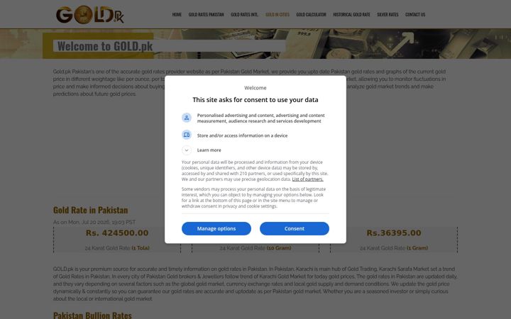 Screenshot of gold.pk