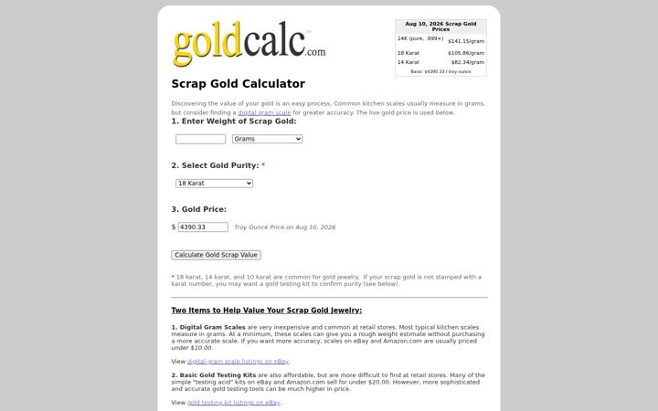 Screenshot of goldcalc.com