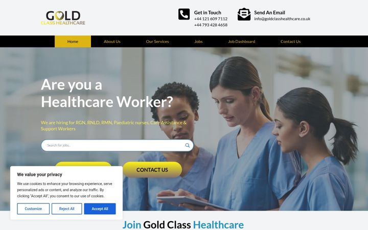 Screenshot of goldclasshealthcare.co.uk