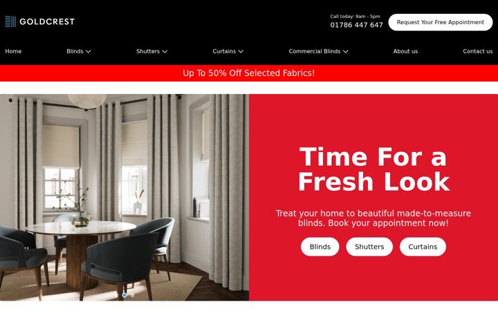 Screenshot of goldcrest-blinds.co.uk