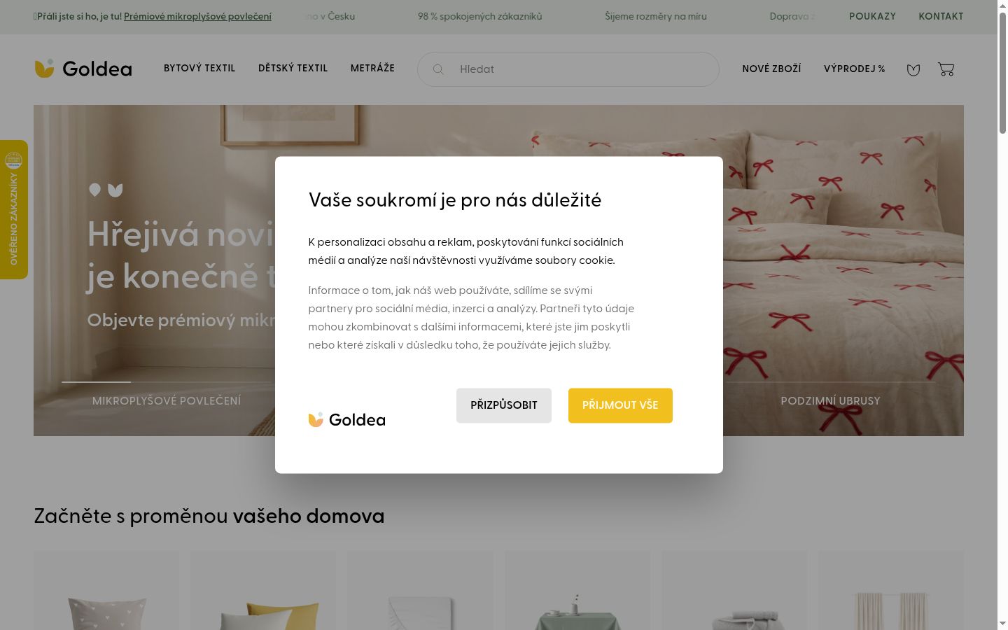 Skärmbild av samtyckesbannern som visades före någon interaktion