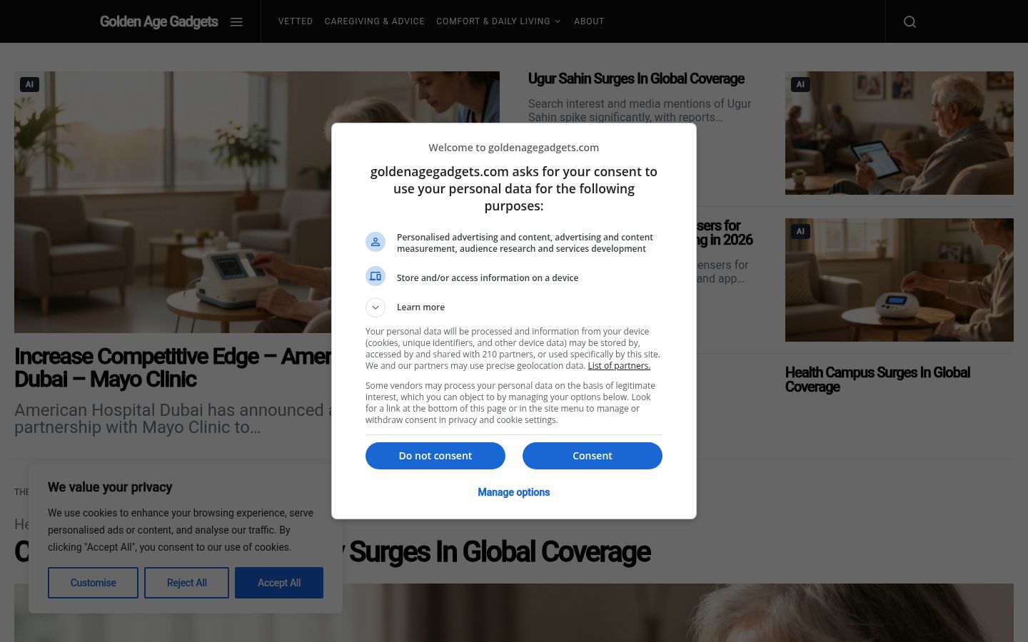 Screenshot of the consent banner shown before any interaction