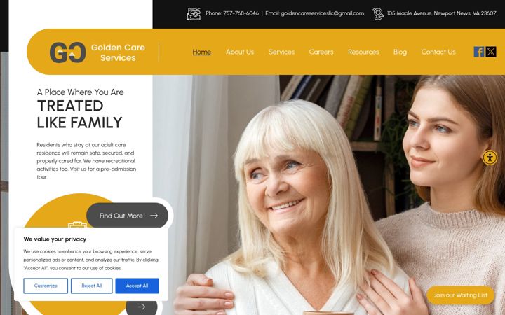 Screenshot of goldencareservicesllc.com