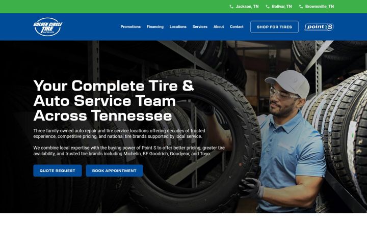 Screenshot of goldencircletire.com