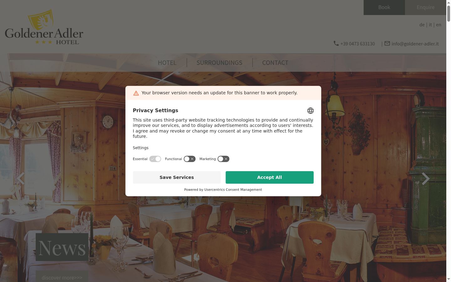Screenshot del banner di consenso mostrato prima di qualsiasi interazione