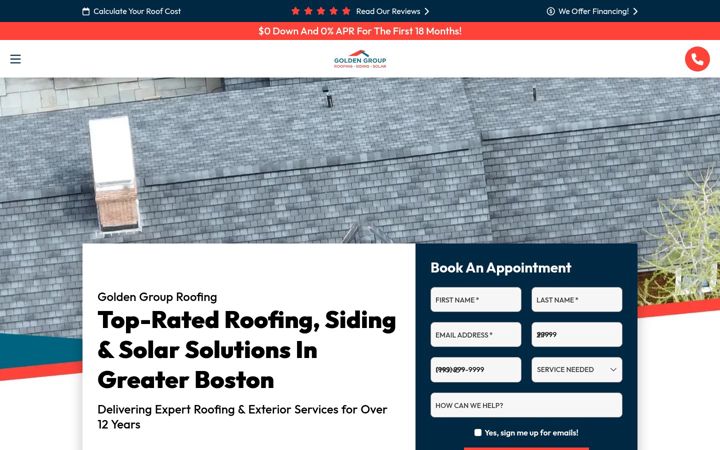 Screenshot of goldengrouproofing.com