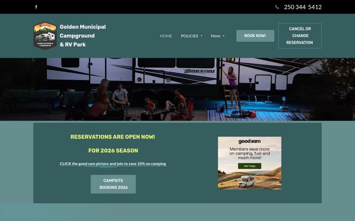 Screenshot of goldenmunicipalcampground.com
