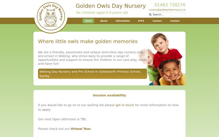 Screenshot of goldenowlsdaynursery.co.uk