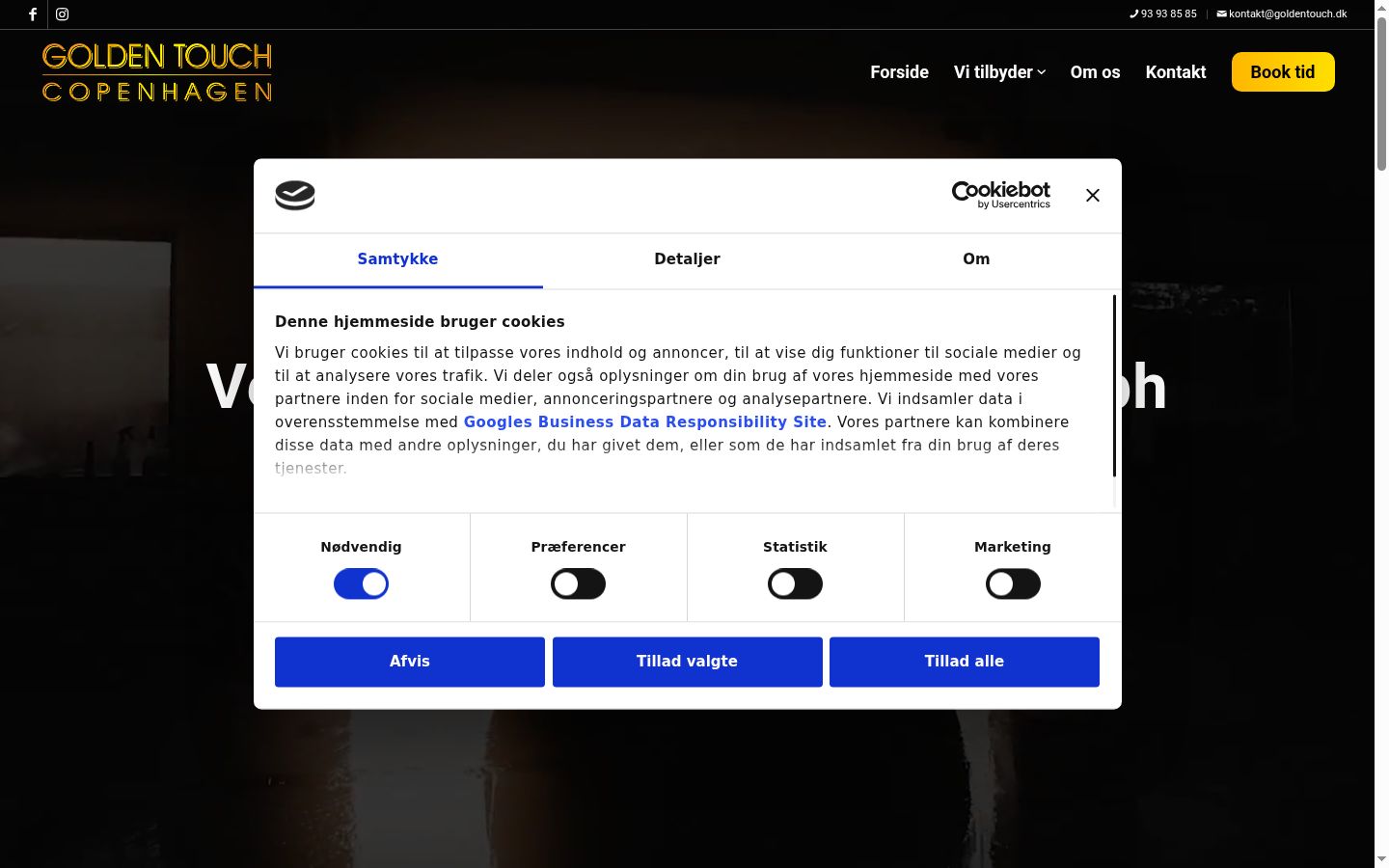 Captura de ecrã do banner de consentimento apresentado antes de qualquer interação