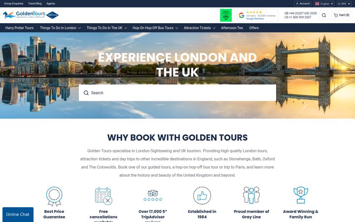 Screenshot of goldentours.com