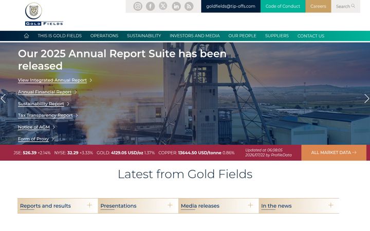 Screenshot of goldfields.com
