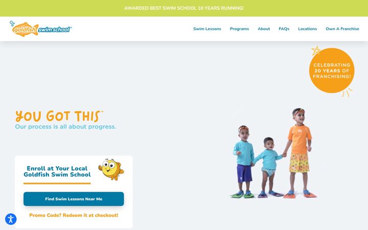 Screenshot of goldfishswimschool.com