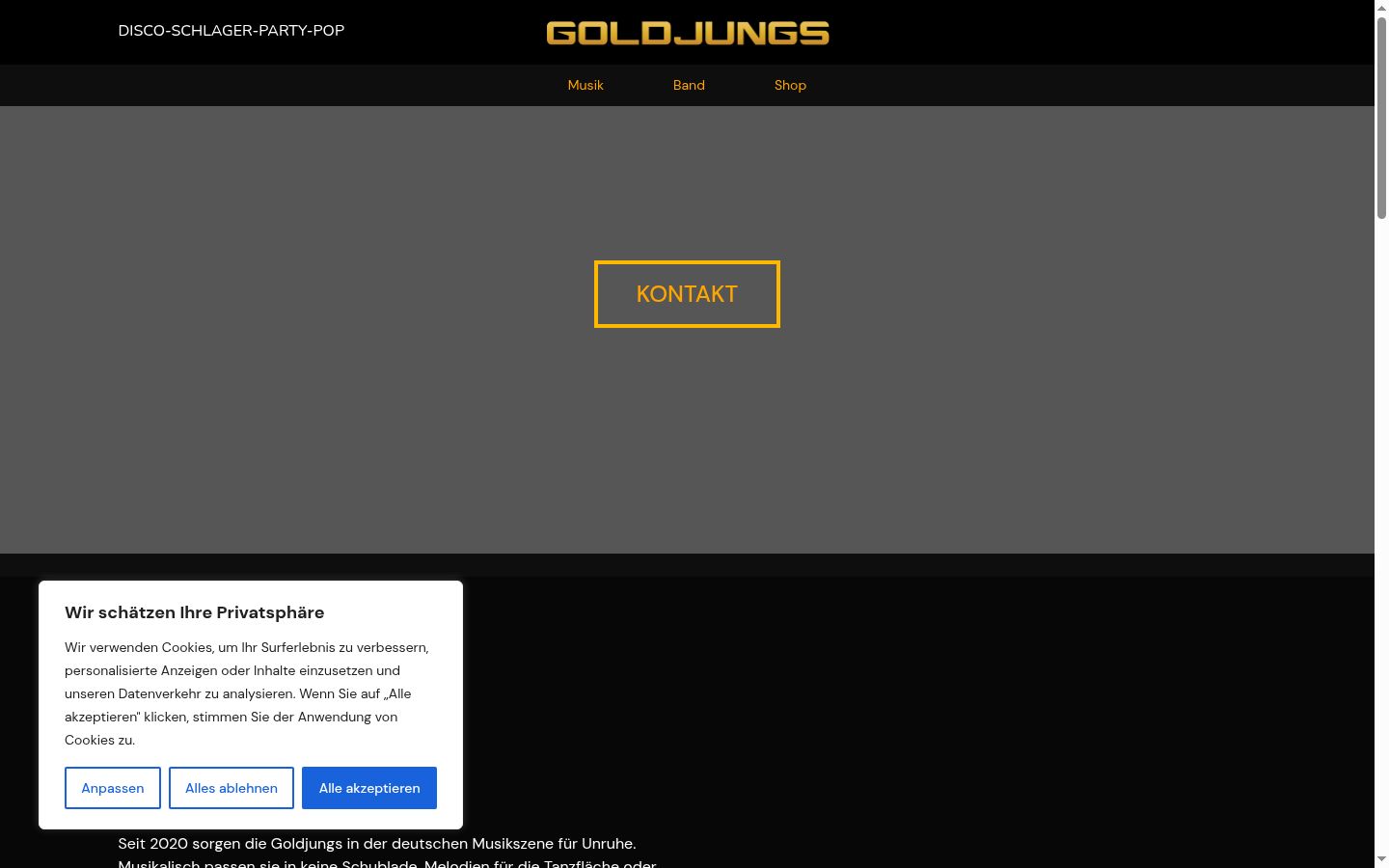 Screenshot des Einwilligungsbanners vor jeglicher Interaktion