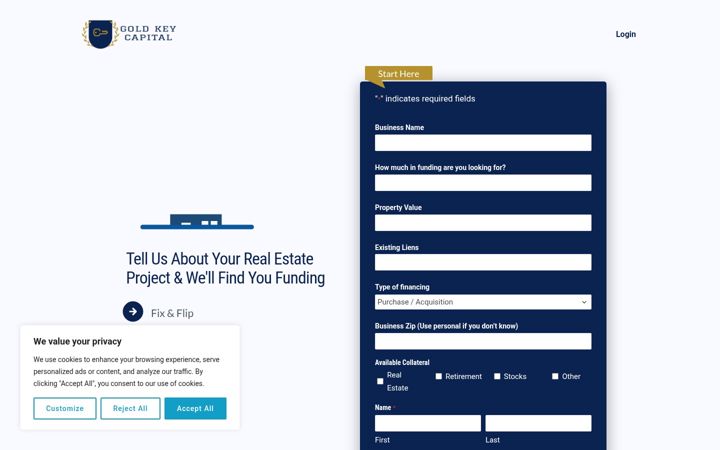 Screenshot of goldkeycapital.com