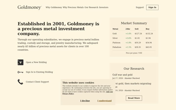 Screenshot of goldmoney.com