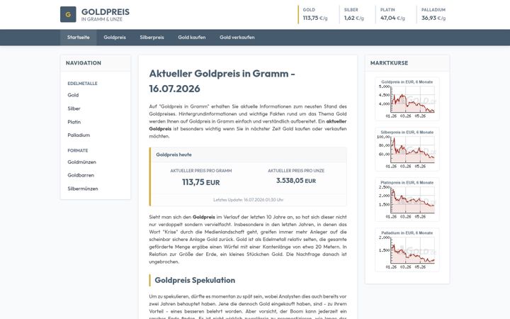 Captură de ecran a goldpreis-in-gramm.de