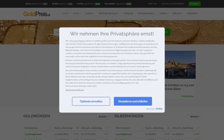 Screenshot of goldpreis.at
