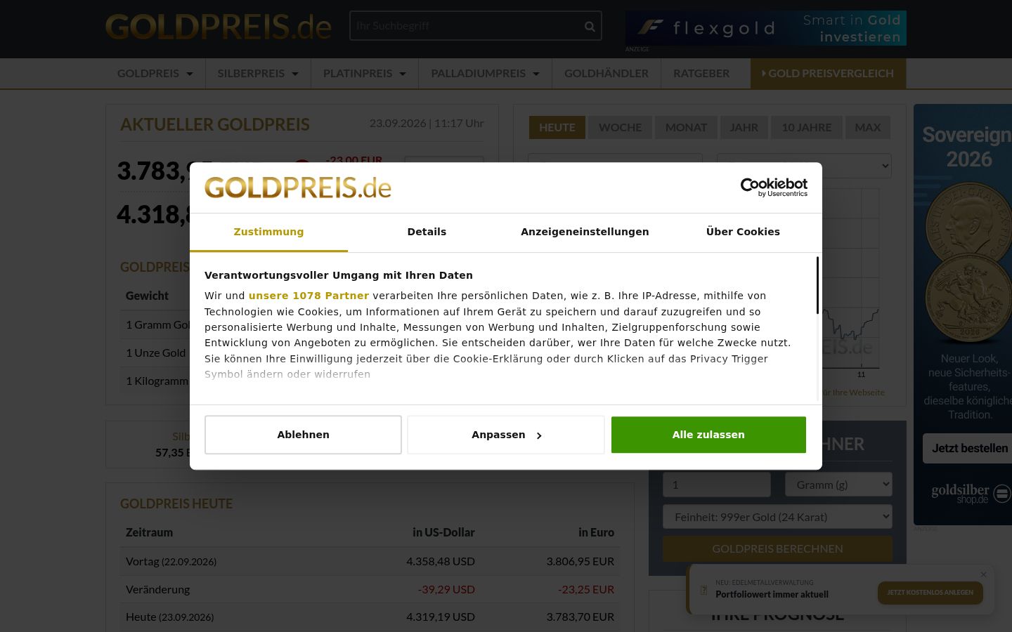 Screenshot del banner di consenso mostrato prima di qualsiasi interazione