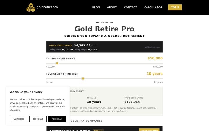 Screenshot of goldretirepro.com