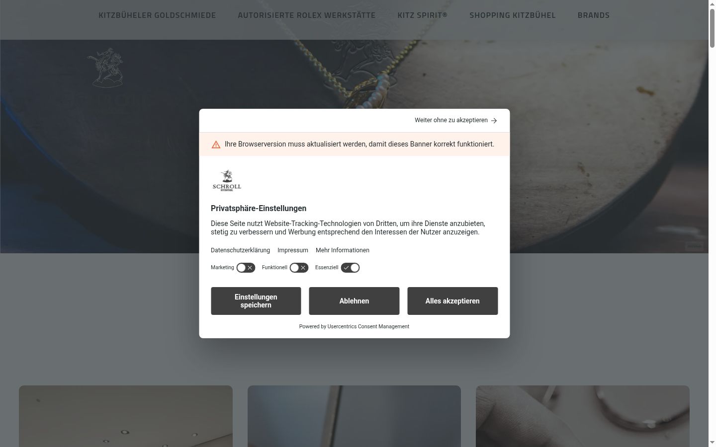 Capture d'écran de la bannière de consentement affichée avant toute interaction