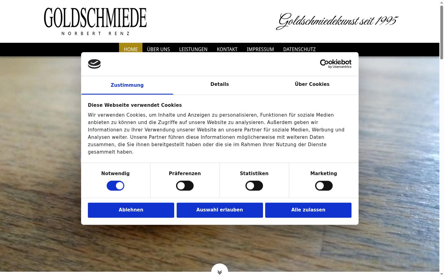 Screenshot des Einwilligungsbanners vor jeglicher Interaktion