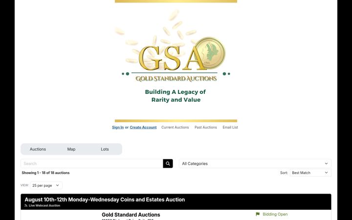 Screenshot of goldstandardauction.com