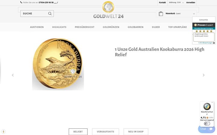 Screenshot of goldwelt24.de